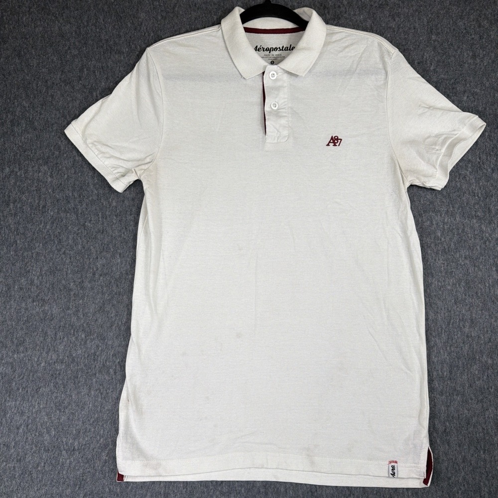 Aeropostale Shirt Men's S Short Sleeve White Cotton A87 Polo Shirt
